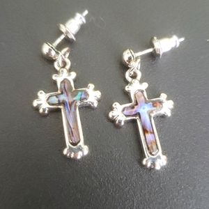 Abalone Cross Earrings